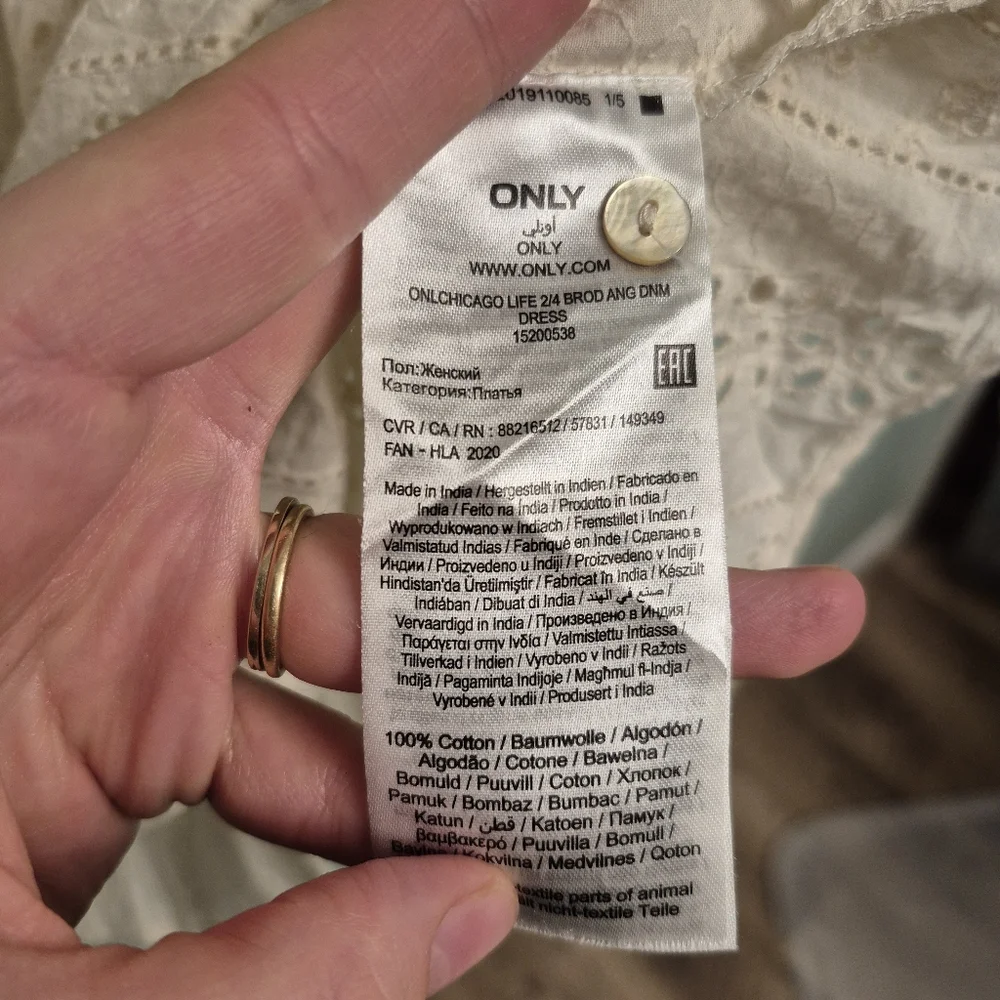 Only Women's Boho Babydoll Cottagecore Cream Eyelet Button Down Dress Size Small - Picture 7 of 8
